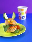 Chicken burger with vegetable face
