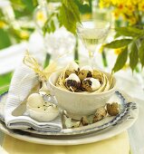 Boiled quails' eggs with chive mayonnaise for Easter