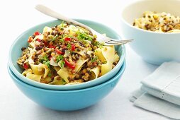 Pappardelle with lentils, chilli, garlic and parsley