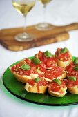 Bruschette (Tomatoes on toast with basil, Italy)