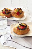 Wholemeal focaccia topped with grilled vegetables