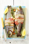 Stuffed trout with bacon, lemon and thyme