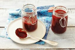 Blackcurrant jam in jars