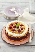 Cherry crumble cake with cream