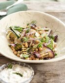 Aubergine, chick-pea and courgette salad