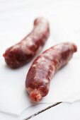 Two finocchiona sausages (fennel sausages), Tuscany, Italy