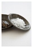 Pepper and sea salt in two dishes