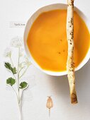 Sweet potato soup with aniseed & ricotta straws