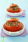 Tomatoes with rice and mince stuffing