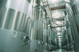 Steel tank cellar, Fetzer Vineyards, Mendocino, Calif. USA