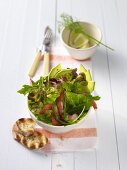 Gemischter Blattsalat mit Avocado und Garnelen