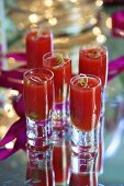 Oyster shooters (tomato juice with oysters) for Christmas