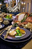 Roast turkey with brussels sprouts for Christmas dinner