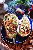 Aubergines with forest mushroom stuffing