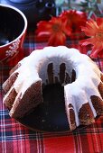 Iced chocolate cake, slices removed