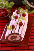 Chocolate and raspberry roulade