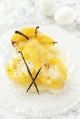 Pears with saffron and vanilla custard for Easter