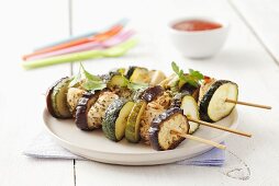 Barbecued chicken and courgette kebabs