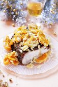 Roast pork with mandarin oranges and flaked almonds (Christmas)