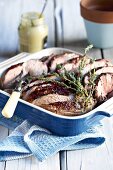 Boned leg of lamb with herbs