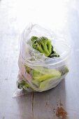 Frozen broccoli in freezer bag