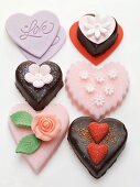 Sugar hearts and heart-shaped chocolate cakes for Valentine's Day