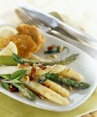 Green and white asparagus with browned butter