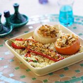 Stuffed vegetables on couscous