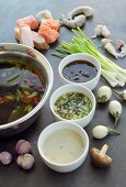 Asian seafood fondue with three dips