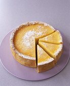An orange and lime cheesecake, pieces cut