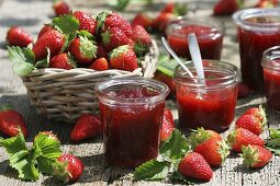 Still life with strawberry jam and fresh strawberries