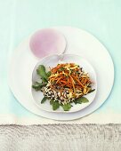 Rice salad with fried courgettes, carrots & tomatoes