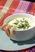 Cucumber soup with shrimp tails