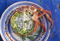 Spider crab salad in spider crab shell