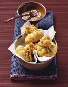 Stuffed shiitake mushrooms in pastry (deep-fried) with honey