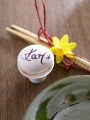 Asian place-setting with egg as place card