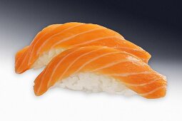 Two salmon nigiri sushi