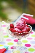Himbeer-Joghurt-Eis mit frischen Himbeeren
