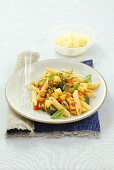 Penne with courgette, aubergines and tomatoes