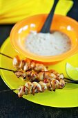 Chicken saté kebabs with chillis and a dip