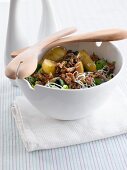 Leek and pear salad with caramelised walnuts and rice noodles