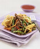 Stir-fried beef and vegetables with mie noodles