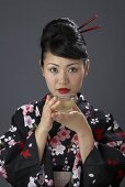 Japanese woman drinking tea