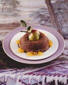 Chocolate pudding with apple compote