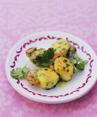 Skewered scallops with coriander, chilli and garlic