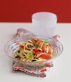 Linguine with vodka tomato sauce, lobster and capers