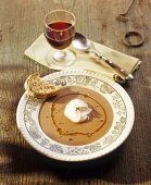 Chestnut soup with cream and red wine