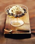 Chestnut & banana quark cream with chestnut liqueur, blueberries