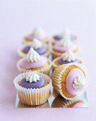 Muffins with coloured icing