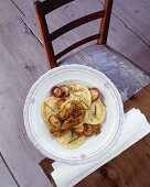 Ravioli with mushrooms and rosemary butter